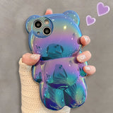 Cute 3D Aurora Laser Cartoon Bear Soft Case For iPhone