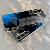 Blue & Black Smoke Swirl Tempered Glass Phone Case for iPhone