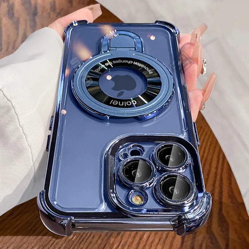 Luxury Shockproof Plating Bracket Magnetic Phone Case for iPhone