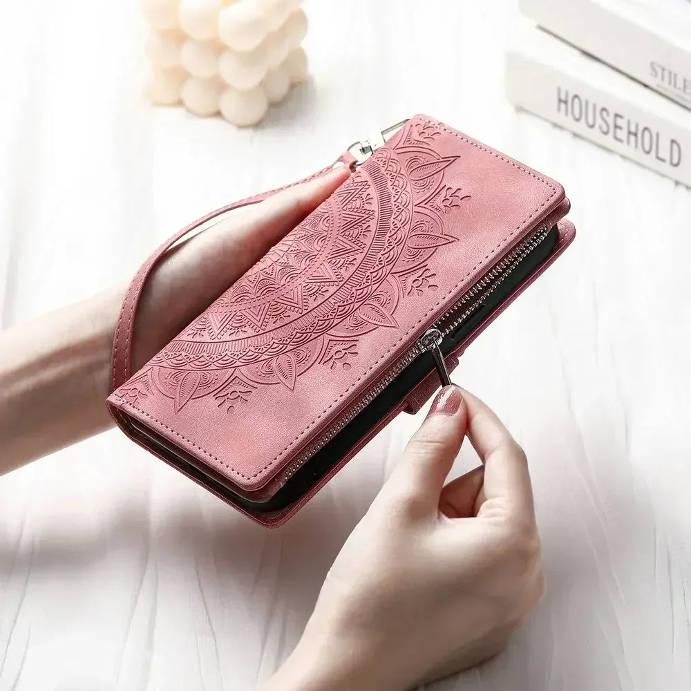Zipper Wallet Case Crossbody Book Shell Case For Samsung
