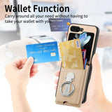 Ring Holder & Card Slots Leather Case for Samsung Z Flip