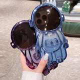 Luxury 3D Astronaut Lens Makeup Mirror Bracket Strap Phone Case For iPhone