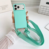 Crossbody Strap Matte Silicone Shockproof Soft Case For iPhone