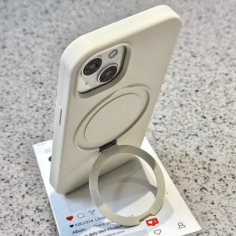 Luxury Liquid Silicone Stand Ring Holder Magnetic Case For iPhone