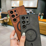 Leather Elk Magnetic Charging Case for Samsung
