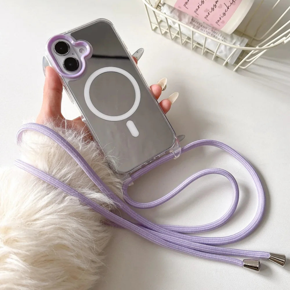 Mirror Make Up Crossbody Strap Magnetic Case for iPhone