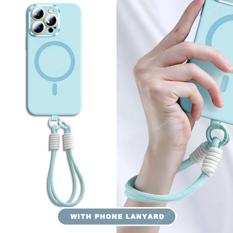 Liquid Silicone Lanyard Magnetic Phone Case For iPhone