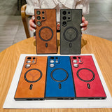 Leather Elk Magnetic Charging Case for Samsung