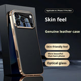 Genuine Leather Case with Optical Glass Lens Protector for iPhone