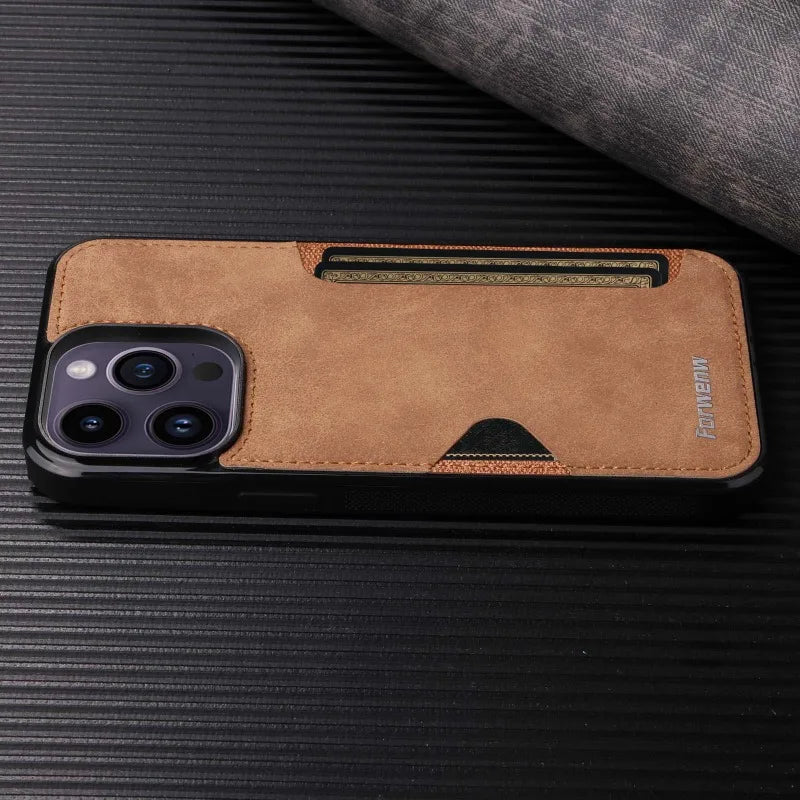 Retro PU Leather Card Holder Phone Case for iPhone