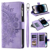Leather Sun Embossing Flip Wallet Case with Lanyard for iphone