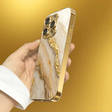 Gold Marble Stone Pattern Metallic Paint Glass Phone Case For iPhone