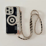 Retro Camera With Lanyard Leather Case For iPhone