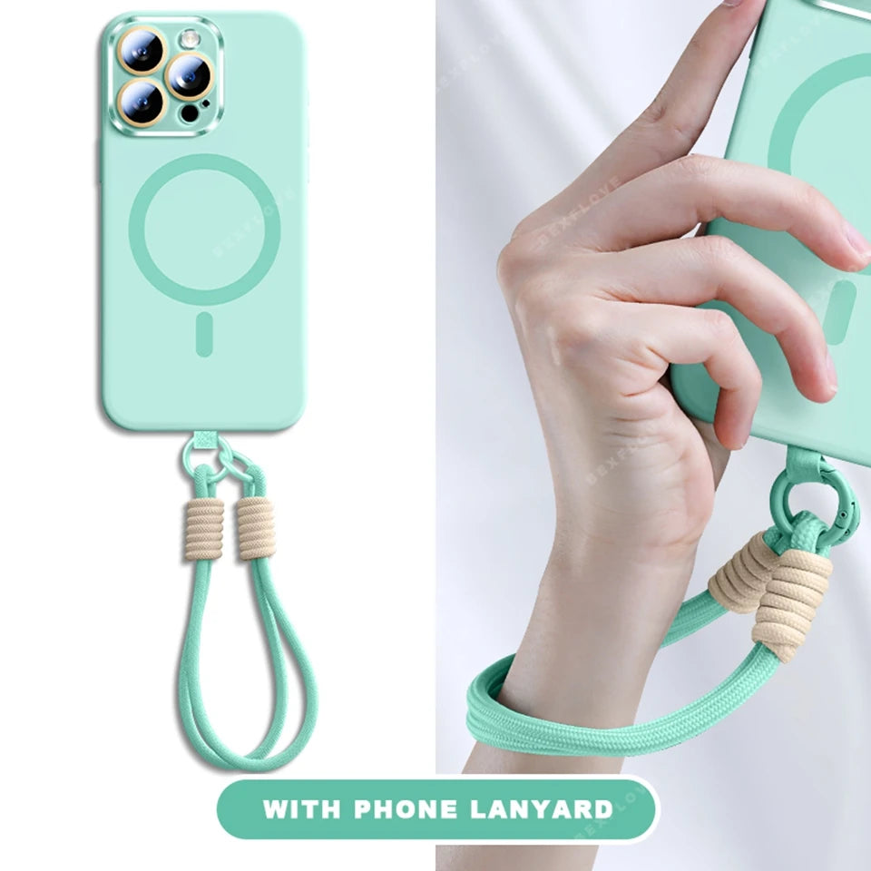 Liquid Silicone Lanyard Magnetic Phone Case For iPhone