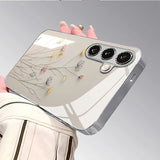 Luxury Floral Pattern Electroplate Glass Phone Case For Samsung