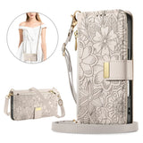 Floral Design Leather Zipper Crossbody Flip Wallet Card Slot Phone Case for IPhone