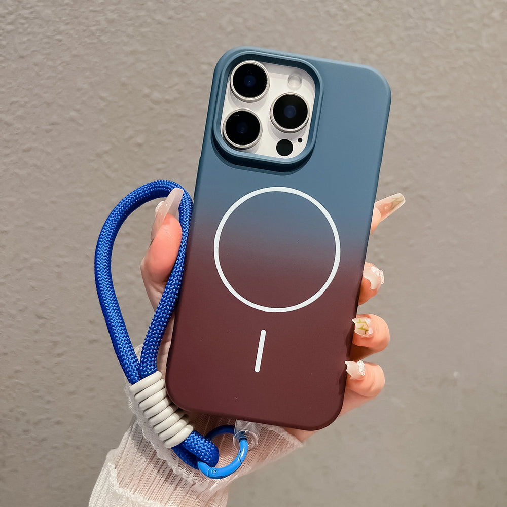 Liquid Silicone Gradient Colorful Hand Strap Magnetic Case for iPhone