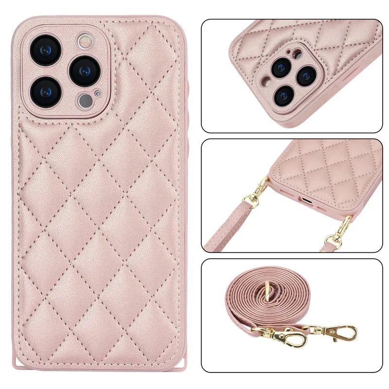 Crossbody Shoulder Strap Leather Phone Case For iPhone