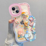 3D Cute Cloud Animal with Bead Chain Stand Case for iPhone