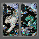 Stylish Tiger Dragon Texture Printed Tempered Glass Case for Samsung