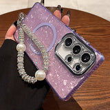Aurora Shell Pattern Lanyard Magnetic Glitter Case For Samsung