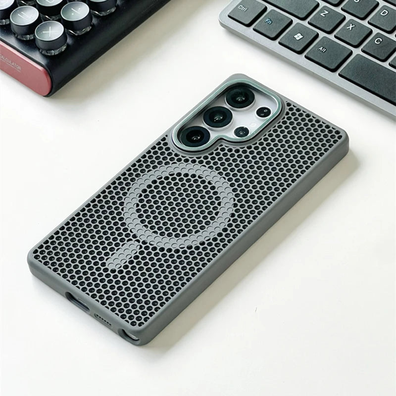 Honeycomb Grid Mesh Cooling Magnetic Phone Case For Samsung