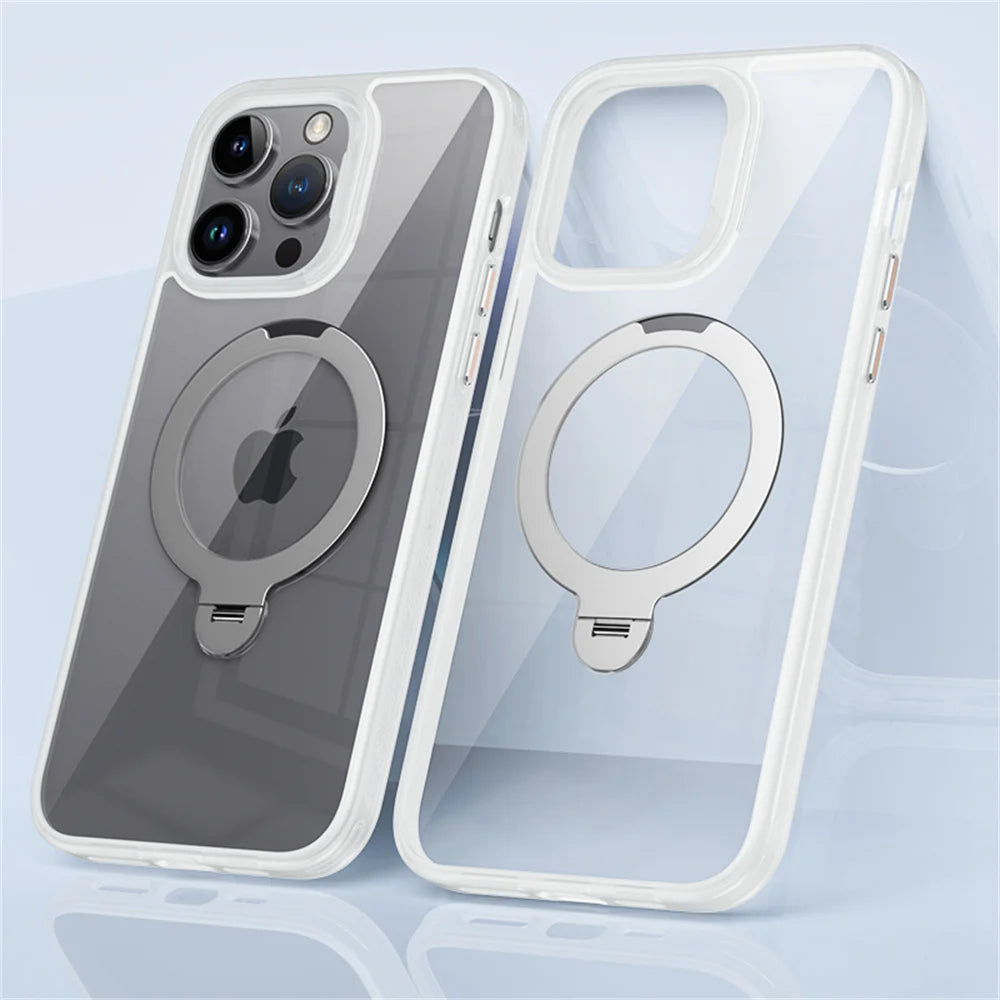 Rotating Folding Stand Clear Magnetic Phone Case For iPhone
