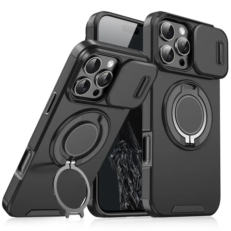 Luxury Armor Magnetic Bracket Slide Camera Protection Case for iPhone