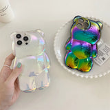 Cute 3D Aurora Laser Cartoon Bear Soft Case For iPhone