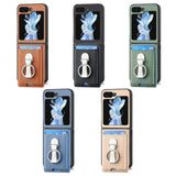 Ring Holder & Card Slots Leather Case for Samsung Z Flip