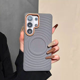 Leather Pattern Ripple Magnetic Metal Lens Frame Case for Samsung