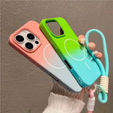 Liquid Silicone Gradient Colorful Hand Strap Magnetic Case for iPhone