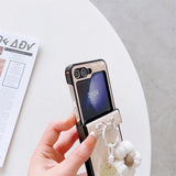 Stylish Flower Ring Holder Leather Case for Samsung Z Flip