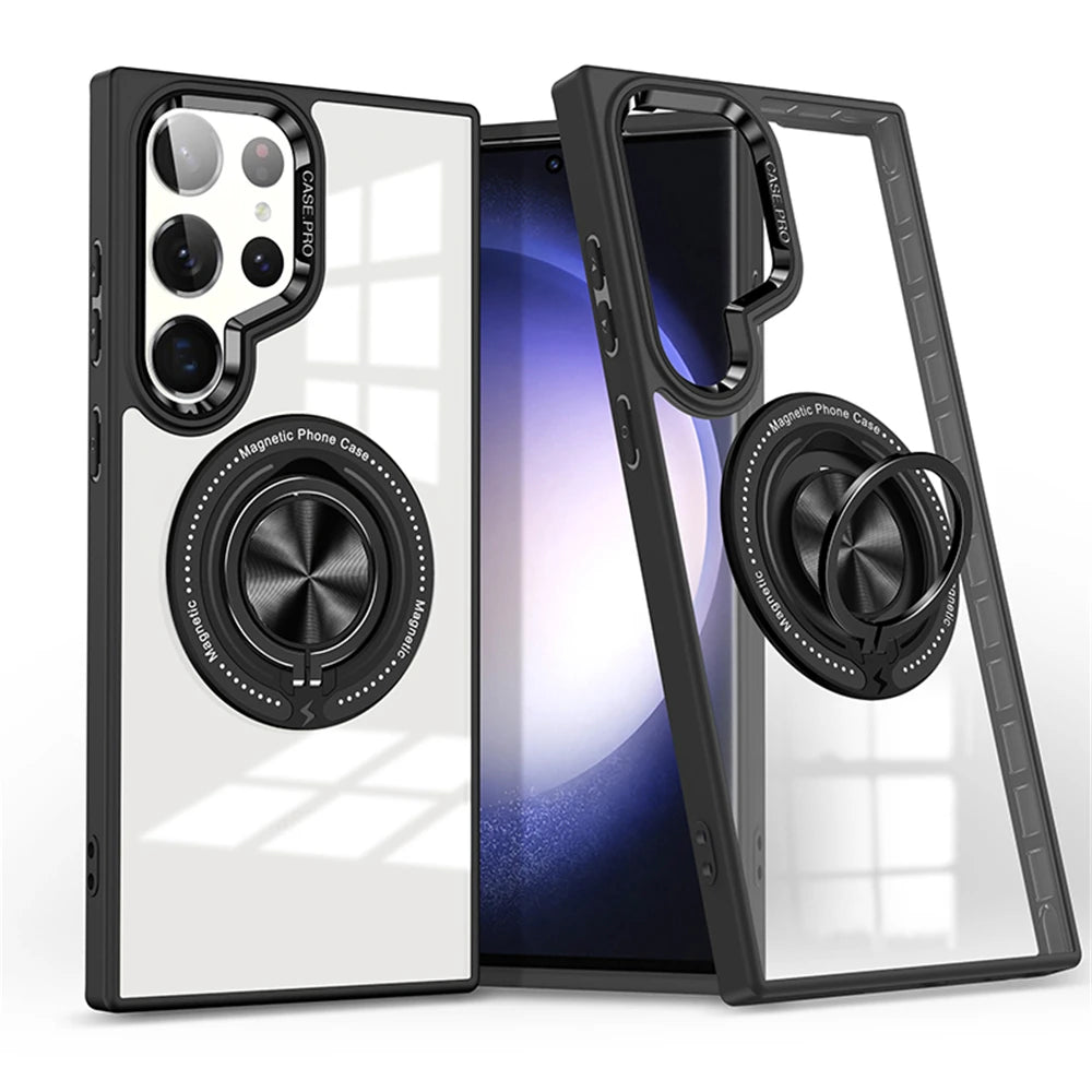 Magnetic Transparent Rotating Metal Stand Case For Samsung