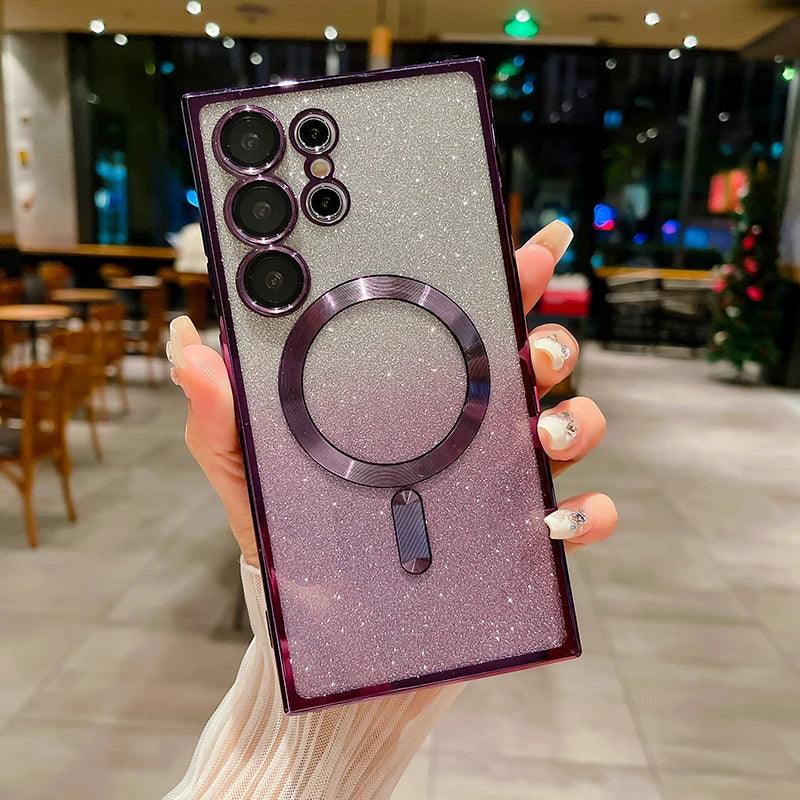 Plating Glitter Magnetic Magsafe Wireless Charging Case For Samsung