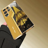 Eiffel Tower Pattern Electroplated Tempered Glass Case For Samsung