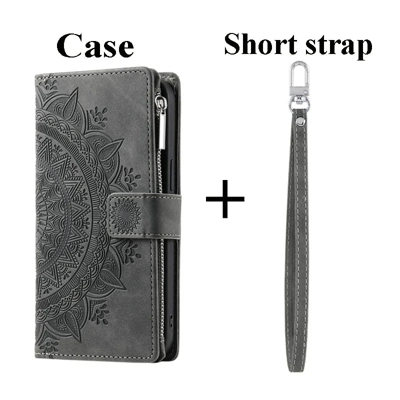 Zipper Wallet Case Crossbody Book Shell Case For Samsung