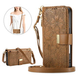 Floral Design Leather Zipper Crossbody Flip Wallet Card Slot Phone Case for IPhone