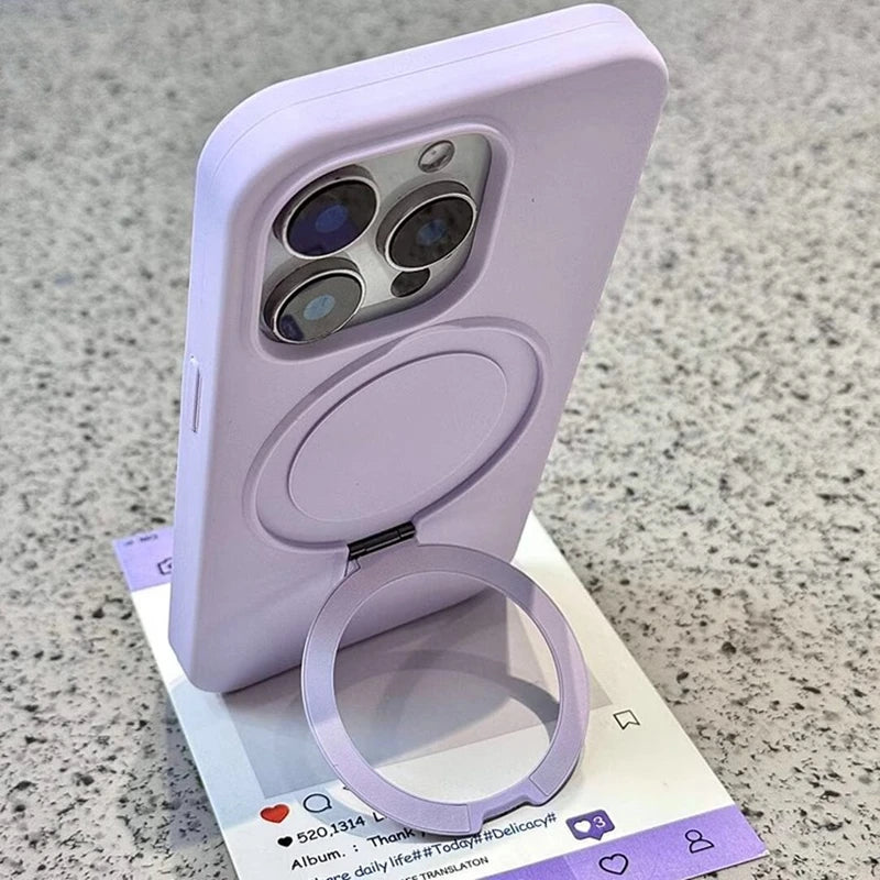 Luxury Liquid Silicone Stand Ring Holder Magnetic Case For iPhone