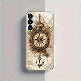 Vintage Nautical Compass Pattern Tempered Glass Case For Samsung