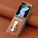 Ring Holder & Card Slots Leather Case for Samsung Z Flip