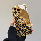 Lion Leopard Print Gold Glass Case for iPhone
