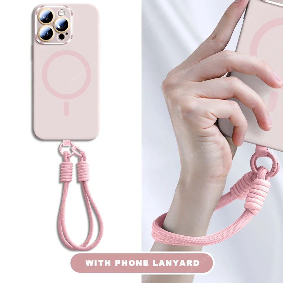 Liquid Silicone Lanyard Magnetic Phone Case For iPhone