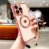 Magnetic Plating TPU Wrist Lanyard Phone Case For iPhone