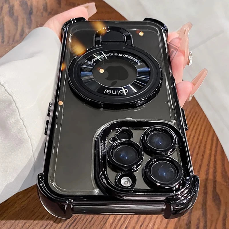Luxury Shockproof Plating Bracket Magnetic Phone Case for iPhone