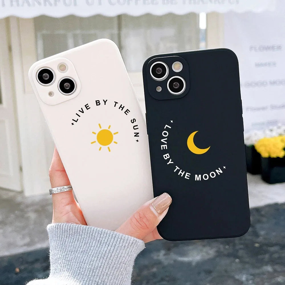 Simple Sun Moon Black White Couple Phone Case For iPhone