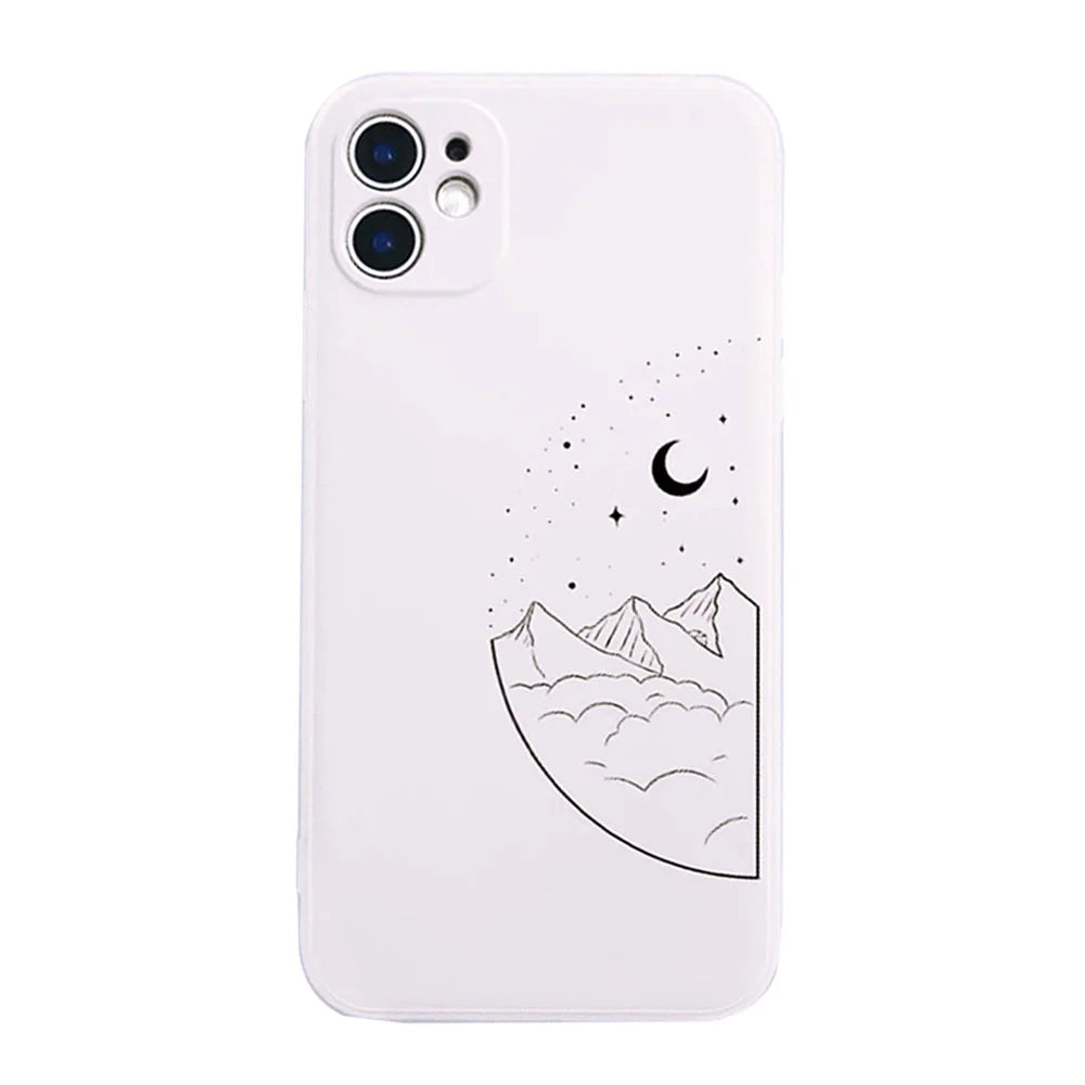 Simple Sun Moon Black White Couple Phone Case For iPhone