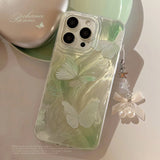 Summer Green Shiny Butterfly Bow Pearl Pendant Phone Case for iPhone