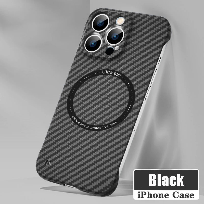 Ultra Thin Carbon Fiber Magnetic Wireless Charging Frameless Case for iPhone