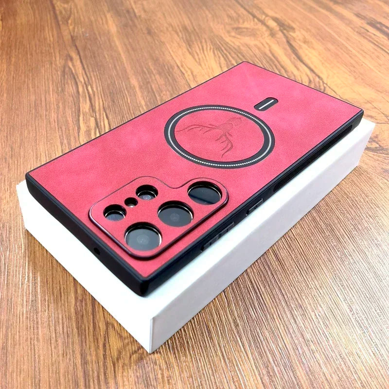 Leather Deer Magnetic Wireless Charging Case For Samsung